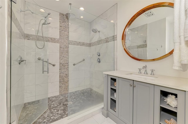 bathroom featuring vanity and walk in shower