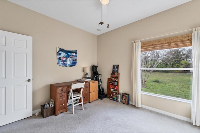 office area featuring plenty of natural light and light carpet