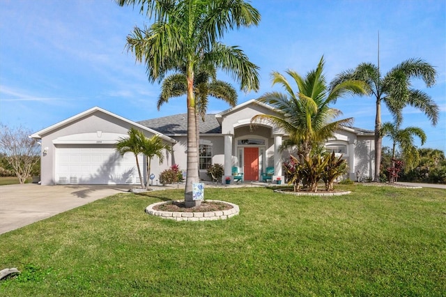 view of front of house with a garage and a front yard