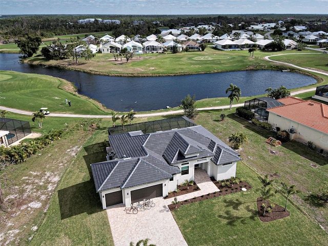 aerial view featuring a water view