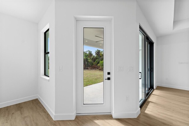 entryway with a healthy amount of sunlight and light wood-style floors