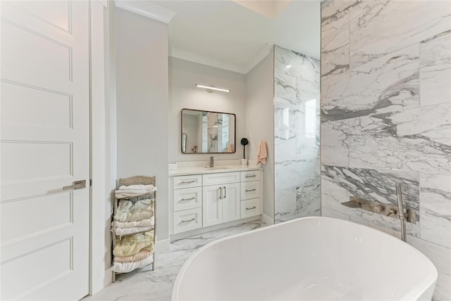 bathroom featuring vanity and a washtub