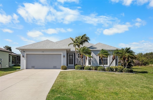 view of front of property featuring a garage and a front yard