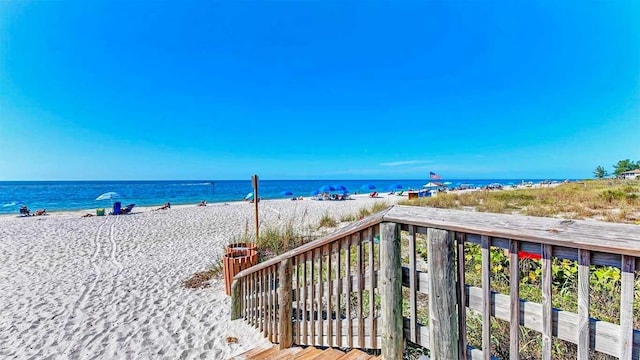 view of water feature featuring a beach view