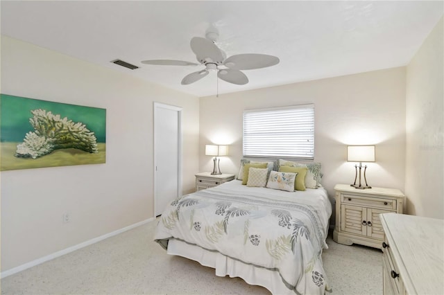 bedroom featuring ceiling fan