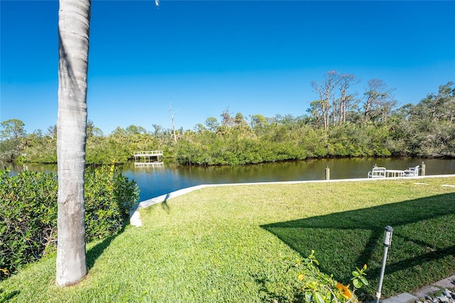 view of yard with a water view