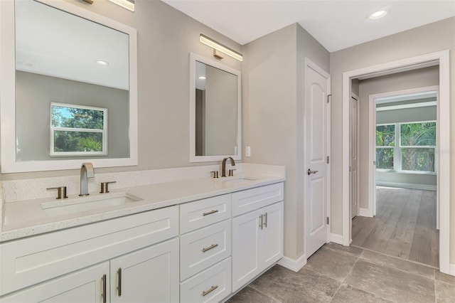 full bathroom with double vanity, a wealth of natural light, and a sink