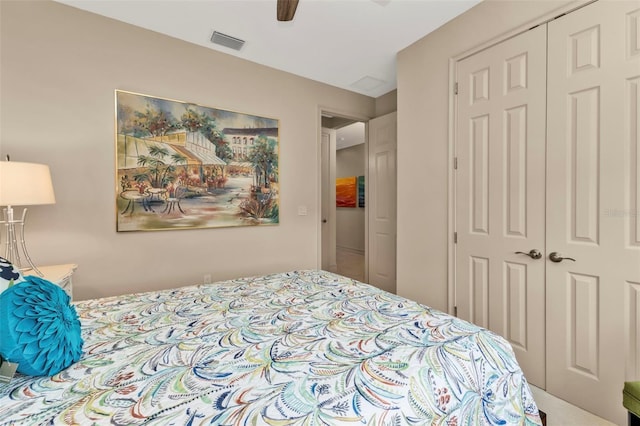 bedroom with a closet and ceiling fan