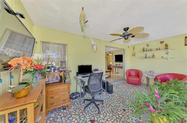 home office with ceiling fan