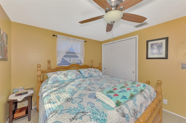 bedroom with a closet and ceiling fan