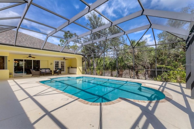 4050 Rock Creek Dr, Port Charlotte, FL 33948 - outdoor pool with a ceiling fan, a patio area, a lanai, and outdoor lounge area