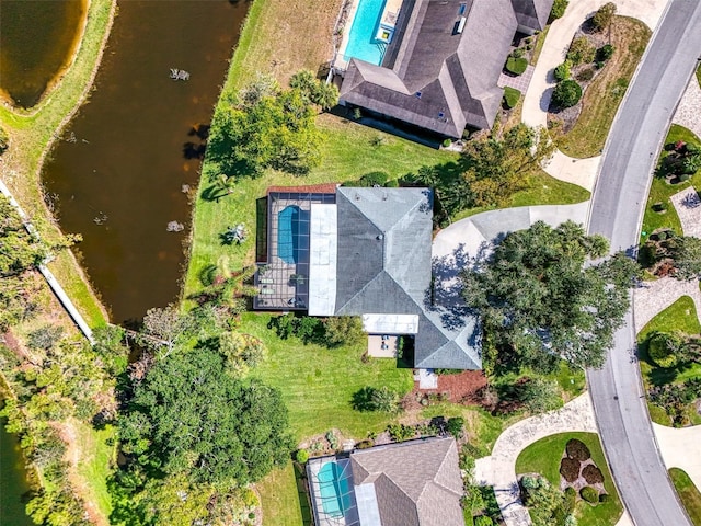 bird's eye view featuring a water view