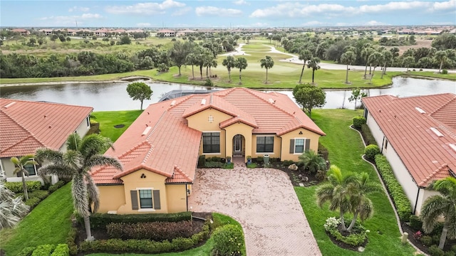 aerial view with a water view