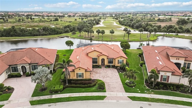 aerial view with a water view