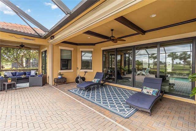 view of patio / terrace featuring a ceiling fan and an outdoor hangout area