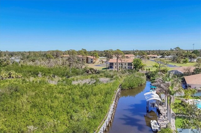 aerial view with a residential view and a water view