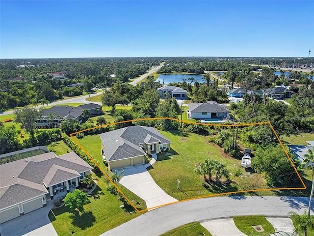 bird's eye view featuring a water view