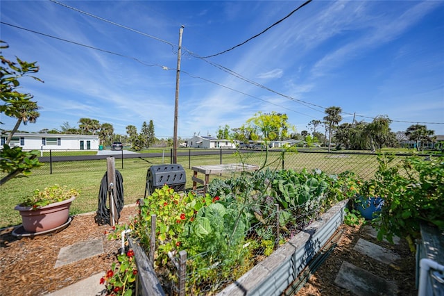 view of yard with a vegetable garden and fence