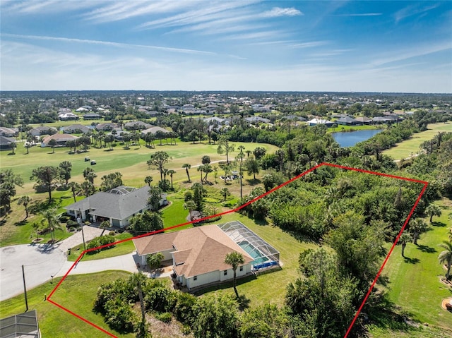 aerial view featuring a water view