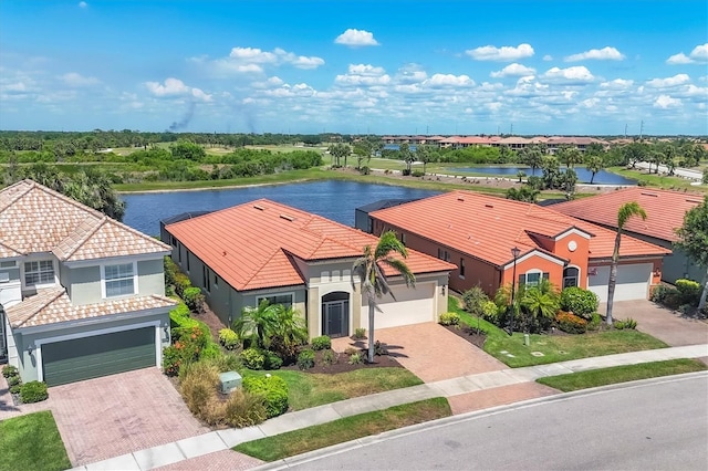 aerial view with a water view
