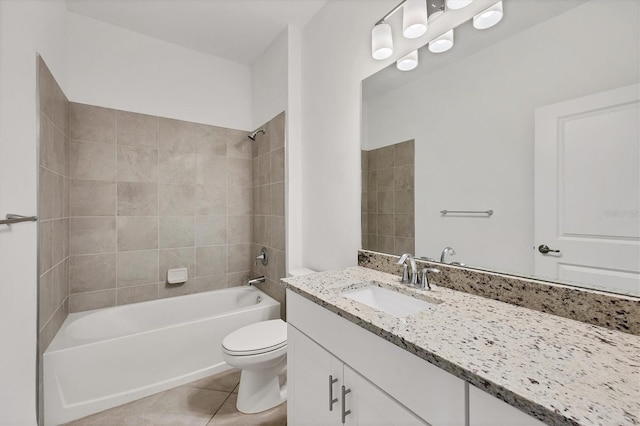 bathroom with shower / bathtub combination, vanity, toilet, and tile patterned floors