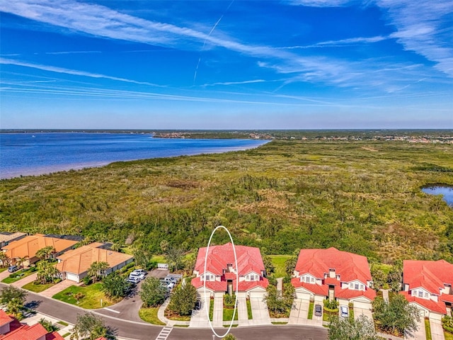 bird's eye view with a residential view and a water view