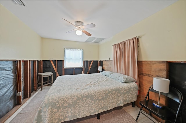 bedroom featuring visible vents and a ceiling fan