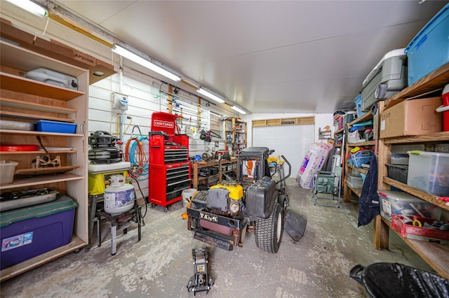 storage room with a garage