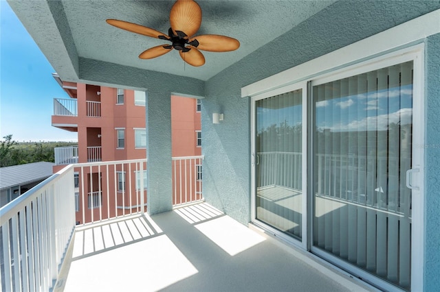 balcony with a ceiling fan