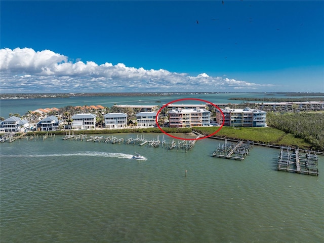 aerial view featuring a water view