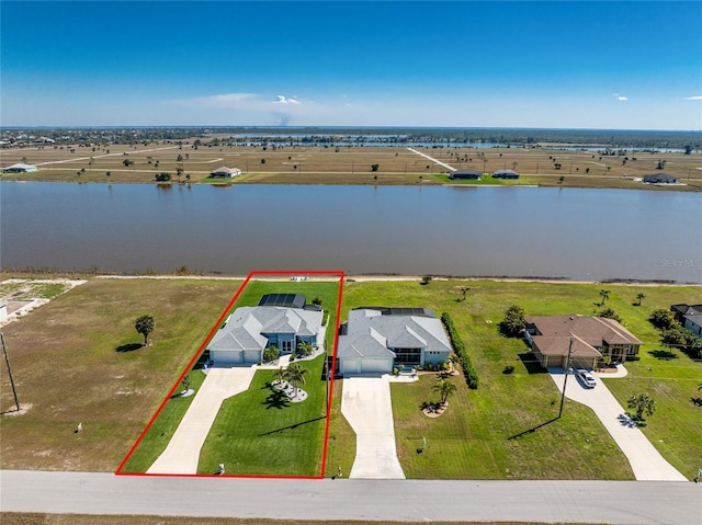 aerial view with a water view