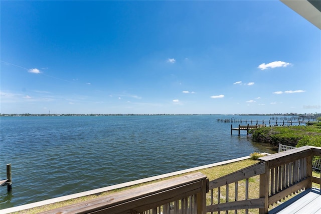 view of dock with a water view