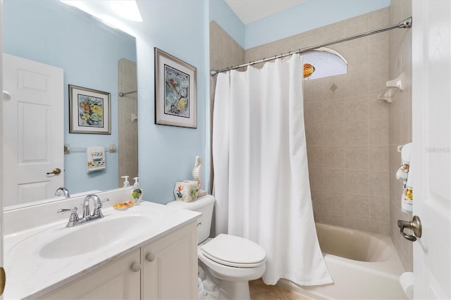 full bath featuring vanity, toilet, and shower / bath combo with shower curtain