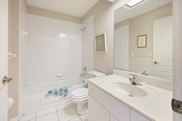 bathroom with shower / bathing tub combination, tile patterned flooring, vanity, and toilet