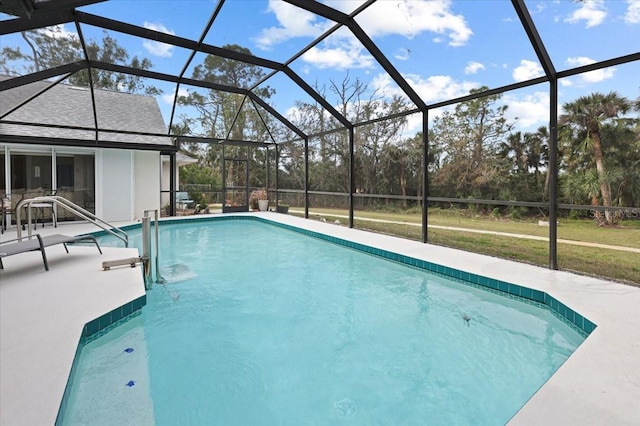 outdoor pool featuring a lanai and a patio