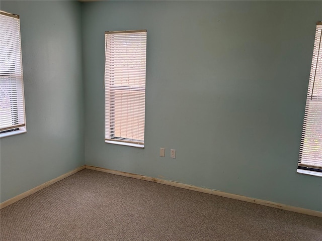 spare room with baseboards and carpet flooring