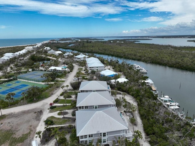 aerial view featuring a water view