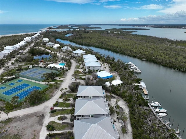 aerial view with a water view