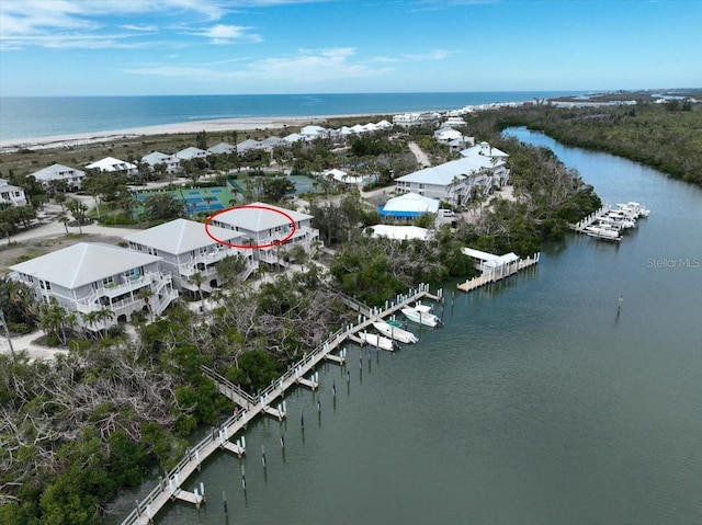 drone / aerial view featuring a water view