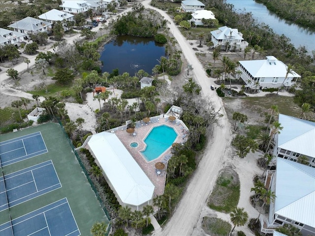 aerial view featuring a water view