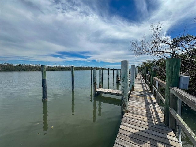 view of dock with a water view