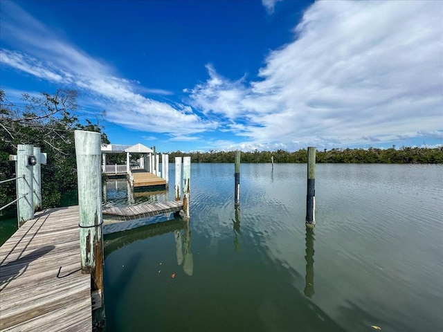 view of dock featuring a water view