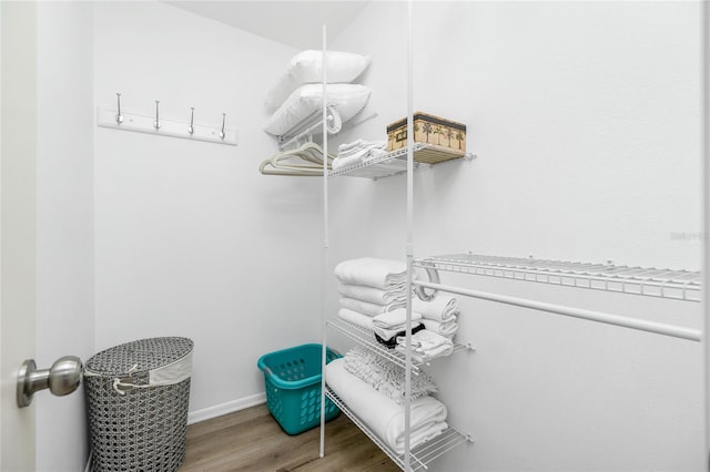 walk in closet featuring wood finished floors