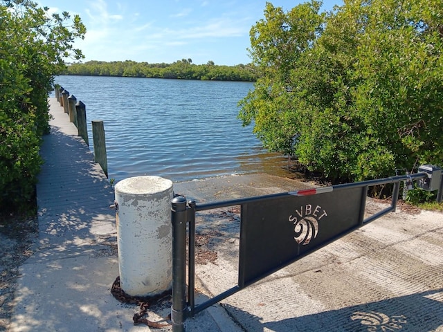 view of water feature with a boat dock