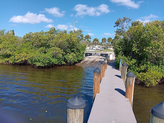 dock area featuring a water view