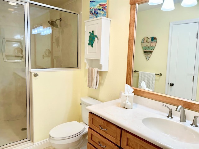 full bath with toilet, a shower stall, and vanity