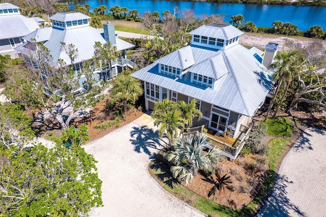 bird's eye view featuring a water view