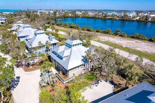 aerial view with a water view