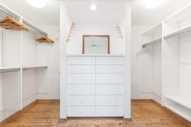 spacious closet featuring light wood-style flooring