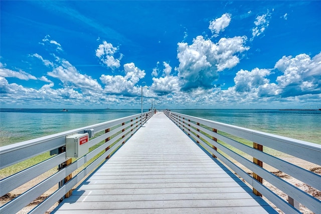 view of dock with a water view